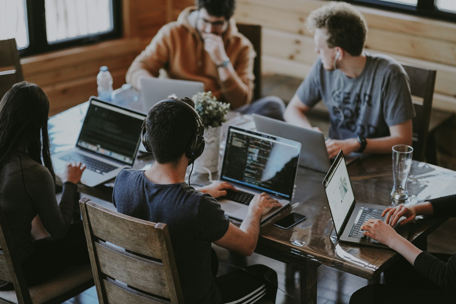 Modern technology team collaborating in an office